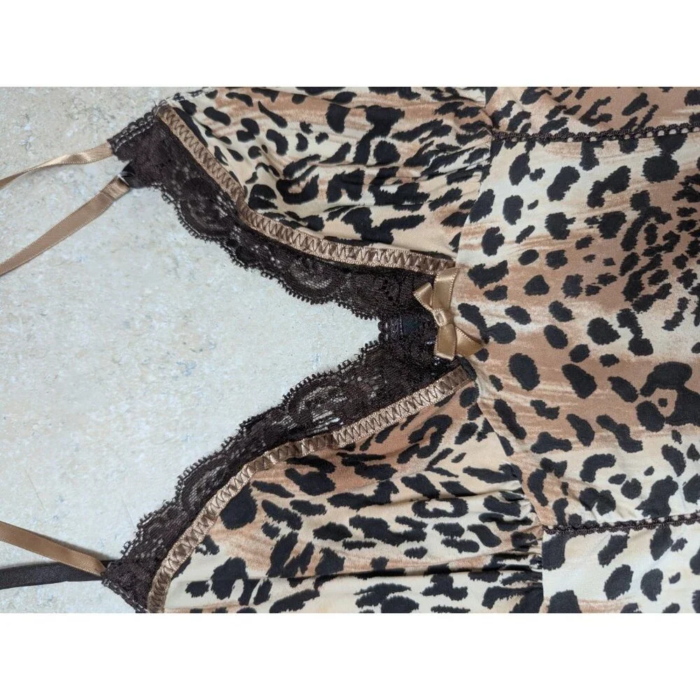 Womens Size Small 2 Pc Babydoll‎ Cami & Shorts Pajama Set Leopard Vintage Retro